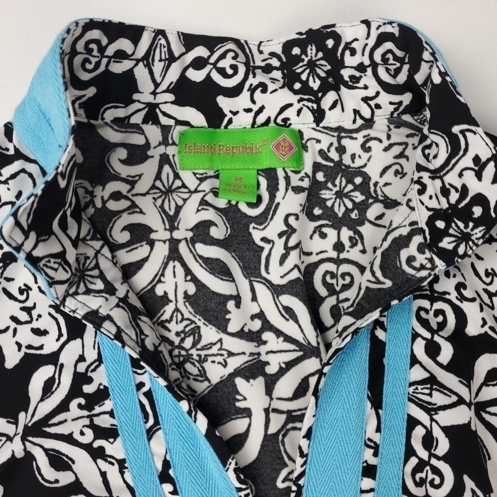 Island Republic Blk Wht Blue Boho Tunic Top Med - Picture 12 of 15